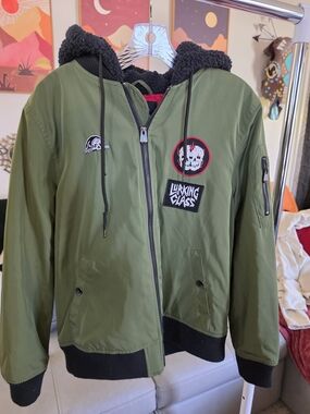 Lurking Class Olive Green Hooded Bomber Jacket